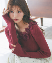再販予定！入荷連絡受付中☆シアーリボン付きリブニットプルオーバー【settina セティナ】 tocco closet(トッコクローゼット)※紺野彩夏さん＆鈴木ゆうかさんはボルドー着用