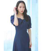 8月下旬販売予定！入荷連絡受付中☆リボンモチーフ付きバックレースアップデニムワンピース※越智ゆらのさんはインディゴ着用