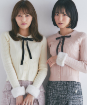 ２ＷＡＹ袖口ファー付きパール釦ニットカーディガン 10月1日(水)再販決定☆【fabella ファビーラ】 tocco closet(トッコクローゼット)※野口衣織さんはグレイッシュピンク、高松瞳さんはオフホワイト着用