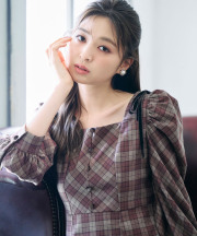 肩ベロアリボン付きチェックワンピース 11月15日(土)再販決定☆【runamy ルナミー】 tocco closet(トッコクローゼット)《Lady in winter bloom》※上西星来さんはバーガンディーブラウン着用