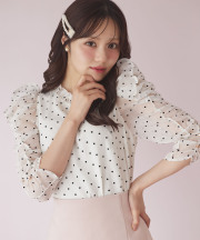 ハート釦ピンタックパワーショルダーハートドットブラウス 10月11日(土)再販決定☆【attinas アティナス】 tocco closet《Pink×ShaggyFur Collection》※上西星来さんはブラック着用 ※少量の在庫確保による再販売の為、交換は出来かねる場合がございます。