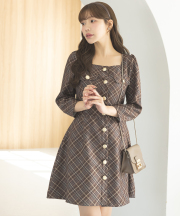 フロントボタンスクエアネックチェックミニワンピース tocco closet(トッコクローゼット)《OuterCollection2025》※えみ姉さんはブラウン着用