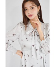 リボン付きシルエットフラワー×ペンシルドットプリントワンピース 12月1日(月)再販決定☆  tocco closet(トッコクローゼット)　