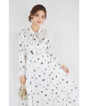 リボン付きシルエットフラワー×ペンシルドットプリントワンピース   tocco closet(トッコクローゼット)　＊スペシャルプライス品につき返品/キャンセル/配送日指定不可/ラッピング不可/少量在庫のセールの為交換は出来かねる場合がございます。