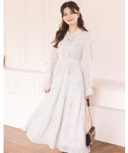 ベルト付きオパールドット×フラワープリントティアードワンピース【mirose ミローズ】 tocco closet(トッコクローゼット)※紺野彩夏さんはグレイッシュピンク着用《Pink×ShaggyFur Collection》