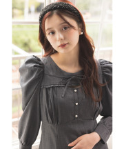 リボン＆パール付きデコルテ開きワンピース【mellina メリーナ】 tocco closet(トッコクローゼット)※紺野彩夏さんはチャコール着用