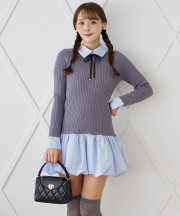 リボン付きケーブルニットドッキングシャツワンピース tocco closet(トッコクローゼット)《@kerahinako1105さんコラボ》