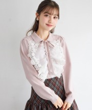 襟＆リボン付きレースフリル装飾ニットプルオーバー tocco closet(トッコクローゼット)