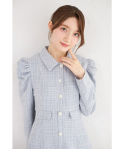 パール釦パワーショルダーツイードシャツワンピース 新色オフホワイト・ブルー登場☆  tocco closet  ※ブラック、ネイビー少量の在庫確保による再販売の為、交換は出来かねる場合がございます。