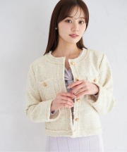 ゴールド釦スパンコールツイードジャケット  tocco closet(トッコクローゼット) ＊スペシャルプライス品につき返品/キャンセル/配送日指定不可/ラッピング不可/少量在庫のセールの為交換は出来かねる場合がございます。