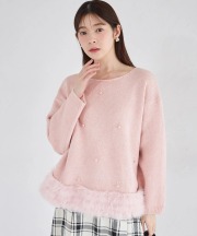 裾ファー付きパール装飾ニットプルオーバー tocco closet(トッコクローゼット)※オフィシャルサイト限定