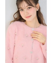 パール＆ビジュー付きシャギーニットカーディガン tocco closet(トッコクローゼット)※オフィシャルサイト限定