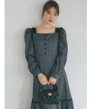 肩リボン付きフロッキーハートドットワンピース tocco closet(トッコクローゼット)《DotCollection》※ブラックはオフィシャルサイト＆新宿ルミネエスト店限定
