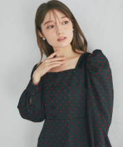 肩リボン付きフロッキーハートドットワンピース  tocco closet(トッコクローゼット) ＊スペシャルプライス品につき返品/キャンセル/配送日指定不可/ラッピング不可/少量在庫のセールの為交換は出来かねる場合がございます。