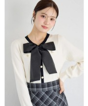 シアーボウタイリボン付きカーディガン風バイカラーニットプルオーバー tocco closet(トッコクローゼット)