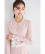 レース付きポロニットロングワンピース   tocco closet(トッコクローゼット) ＊スペシャルプライス品につき返品/キャンセル/配送日指定不可/ラッピング不可/少量在庫のセールの為交換は出来かねる場合がございます。