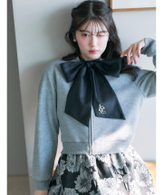 ワンポイント刺繍入りリボン付きラメ裏毛パーカー tocco closet ※中野恵那さんはグレー着用 ＊スペシャルプライス品につき返品/キャンセル/配送日指定不可/ラッピング不可/少量在庫のセールの為交換は出来かねる場合がございます。