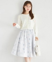 スエードフラワープリントウエストタックフレアスカート tocco closet(トッコクローゼット)　