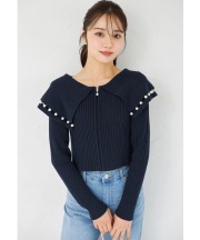 パールラインビックカラーリブニットジップカーディガン tocco closet(トッコクローゼット)　