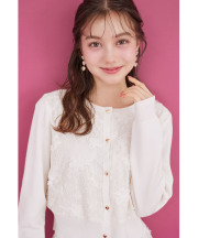 1/24販売予定！入荷連絡受付中☆リュクスな華やぎ♪ハートボタン立体フラワーレースドッキングニットカーディガン《Heart Collection》