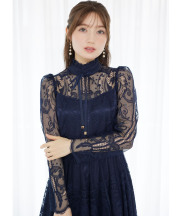 高貴な雰囲気で華やぐリボン付きパネル柄総レースワンピース tocco closet(トッコクローゼット)　《CeremonyStyle》※松川星さんはサックス着用/#20 ネイビー