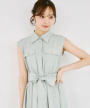 ウエストリボン付きリネンライクシャツワンピース tocco closet(トッコクローゼット) 《Spring Onepiece Collection》