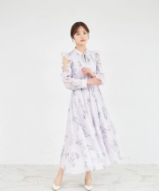 ラッフルフリルオープンショルダーボタニカルフラワープリントワンピース  tocco closet ※松川星さんはオフホワイト着用 ※ラベンダーの入荷はありません/#52 ラベンダー