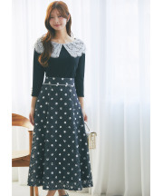 フラワーレースドットプリントフレアスカート tocco closet(トッコクローゼット)※松川星さんはブラック着用