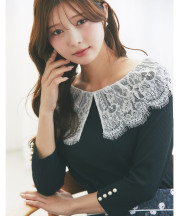 ビックレース付きリブカットソープルオーバー  tocco closet(トッコクローゼット) ＊スペシャルプライス品につき返品/キャンセル/配送日指定不可/ラッピング不可/少量在庫のセールの為交換は出来かねる場合がございます。 ※松川星さんはブラック着用