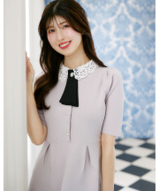 マルチＷＡＹボウタイ＆レース襟付きパール釦ニットワンピース tocco closet(トッコクローゼット)《門脇伶奈さん(@kadowakireina)コラボ》