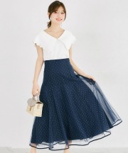 ハイウエストドットチュールフレアスカート tocco closet(トッコクローゼット)