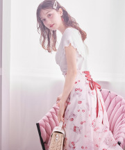 完売カラー5月再販予定！入荷連絡受付中☆バックレースアップチェリー×リボンプリントシアーフレアスカート tocco closet(トッコクローゼット)《CherryCollection》/#12 レッド