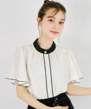 フレアスリーブ配色スタンドカラーブラウス 5月9日(土)再販決定☆ tocco closet(トッコクローゼット)