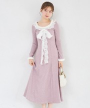 ファー＆トリムレースボウタイリボン付きニットワンピース tocco closet(トッコクローゼット)※オフィシャルサイト限定