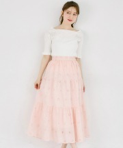 フラワーコットンレースティアードスカート tocco closet(トッコクローゼット)　