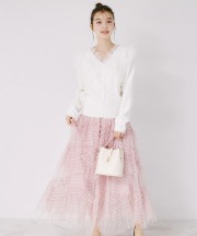 チェック柄チュールフリルティアードスカート tocco closet(トッコクローゼット)※オフィシャルサイト限定
