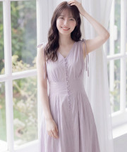 3月下旬～4月販売予定！入荷連絡受付中☆誰からも愛されるコットンレーススカラップ刺繍ドロストリボンワンピース