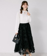 立体フラワーモチーフ×ドットチュールフレアスカート tocco closet(トッコクローゼット)