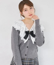 リボンモチーフ付きレースカラーニットカーディガン  tocco closet(トッコクローゼット) ＊スペシャルプライス品につき返品/キャンセル/配送日指定不可/ラッピング不可/少量在庫のセールの為交換は出来かねる場合がございます。