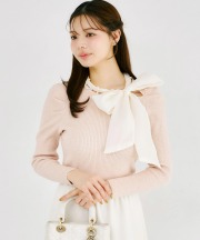 パールループボウタイリボン付きリブニットプルオーバー tocco closet(トッコクローゼット)※オフィシャルサイト限定