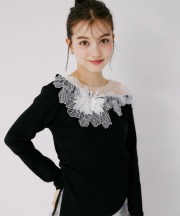 立体フラワーモチーフ×ビジュー付きシースルーニットプルオーバー tocco closet(トッコクローゼット)※オフィシャルサイト限定