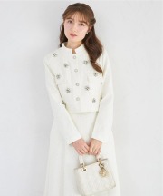 ビジュー付きスパンコールツイードジャケット×ワンピースセットアップ オフィシャルサイト限定アイボリー再販☆ tocco closet(トッコクローゼット)※少量の在庫確保による再販売の為、交換は出来かねる場合がございます。予めご了承ください。