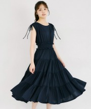 リボンドロストショルダーウエストシャーリングティアードカットワンピース tocco closet(トッコクローゼット)　