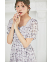 肩リボン付きシャーリングシアージャガードチェックワンピース tocco closet(トッコクローゼット)※鈴木ゆうかさんはアッシュグレー着用