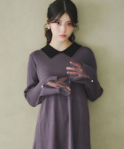 襟付き袖口レース切り替えニットワンピース tocco closet(トッコクローゼット)※中野恵那さんはチャコールグレー着用