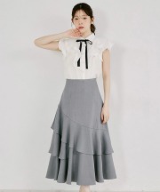 バックレースアップアシメ切り替えティアードフレアスカート tocco closet(トッコクローゼット)