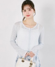 ホットフィックスビジュー付き裾フリルパール釦シアーカーディガン tocco closet(トッコクローゼット)