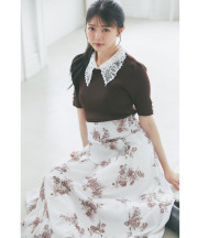 【Ｓ・Ｍサイズ展開】マルチＷＡＹリボン付きシアーチェックフラワープリントフレアスカート tocco closet(トッコクローゼット) ※市川美織さんはブラウン＆ピンク着用