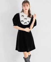 リボン付きヨークレース切り替えベロアミニワンピース tocco closet(トッコクローゼット)※オフィシャルサイト限定 ※セレクトアイテム