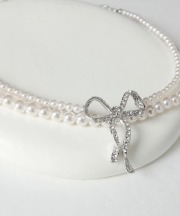 クリアビジューリボンモチーフ付き２連パールネックレス tocco closet(トッコクローゼット)※セレクトアイテム